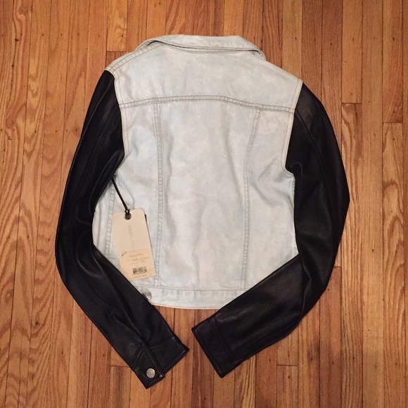 Rag & Bone Jean Jacket Bleach Out Leather Sleeves - Picture 2 of 4